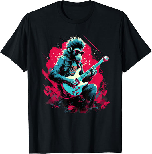 Punk Rock Guitar Monkey Guitarist T-Shirt - T-Shirt | Black