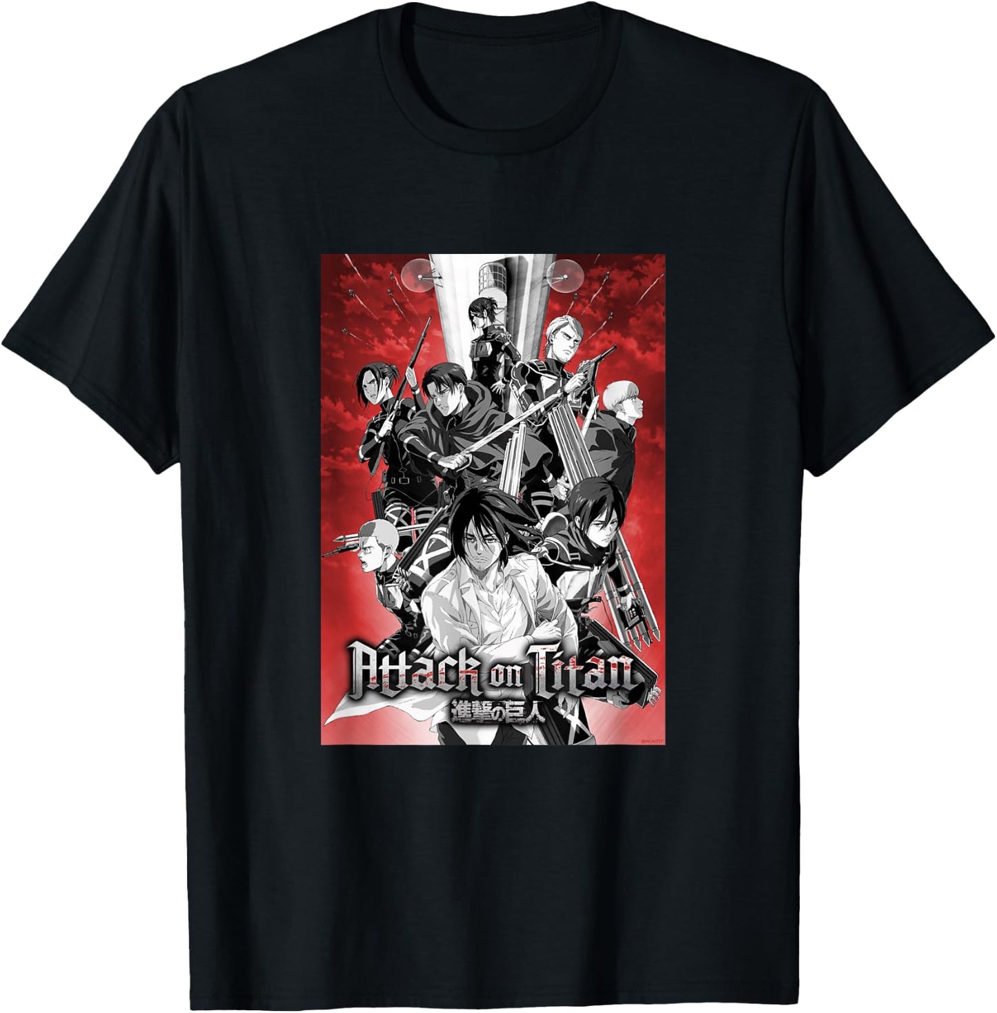 Attack on Titan Season 4 Red Sky Group Poster AOT Anime T-Shirt - T-Shirt | Black