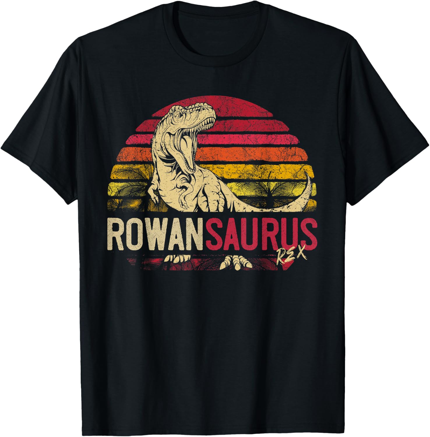 Rowan Saurus Funny Personalized Dinosaur T Rex Name Boy Gift T-Shirt - T-Shirt | Black