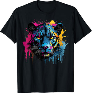 Black Jaguar Wildlife Big Cat Lover Colorful Splash Art T-Shirt - T-Shirt | Black