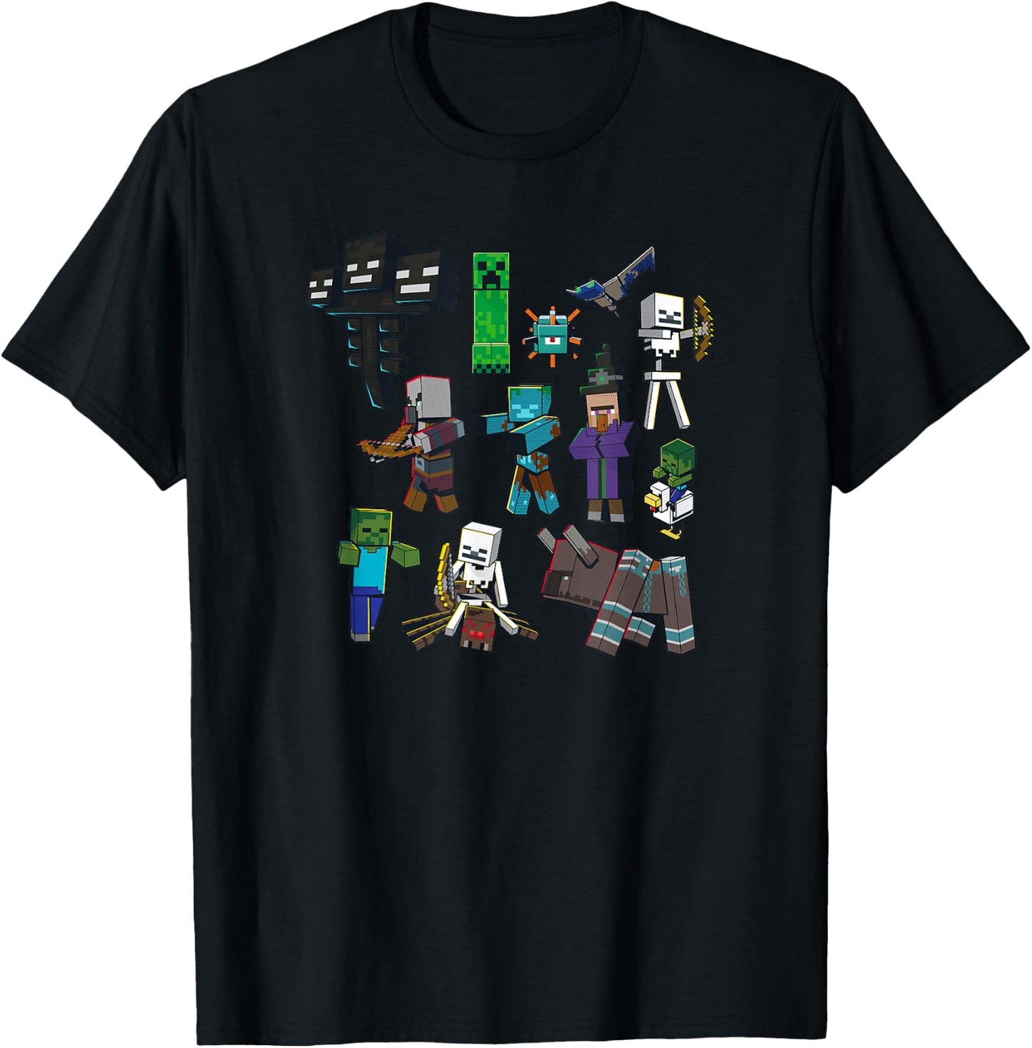 Minecraft Hostile Mobs Grid Poster T-Shirt - T-Shirt | Black