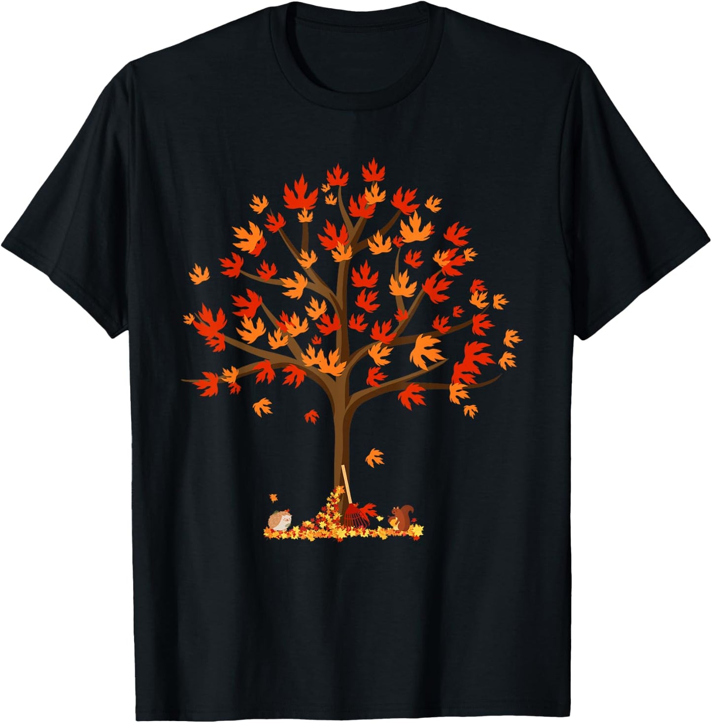 Autumn Fall Leaves Tree & Forest Creatures Kids T-Shirt - T-Shirt | Black