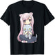 Anime and Cats Kawaii Cute Teen Otaku Girl with Cat T-Shirt - T-Shirt | Black