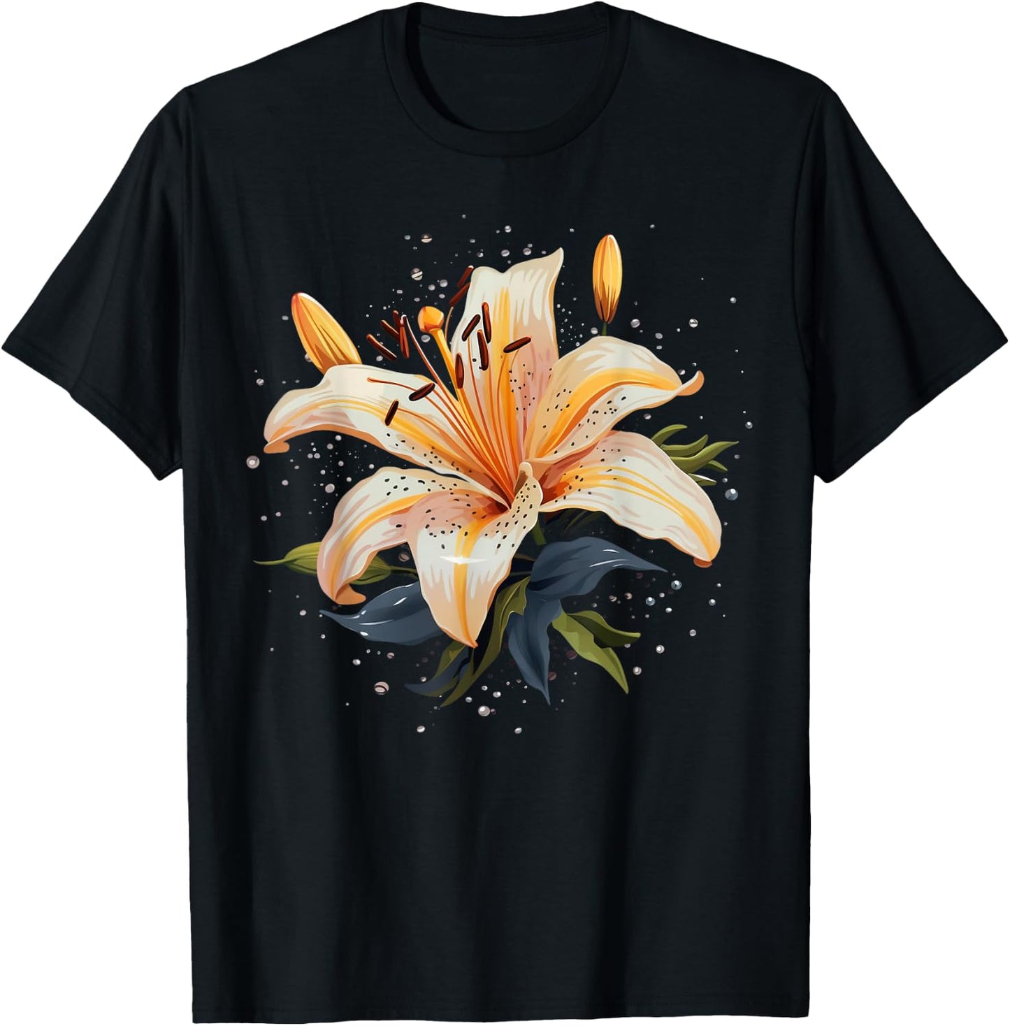 Shattered Lily flower with Lily petals T-Shirt - T-Shirt | Black