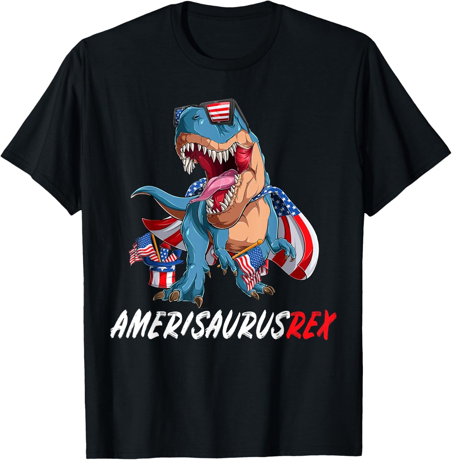 4th July T Rex America Dinosaur Independence Day Patriot USA T-Shirt - T-Shirt | Black