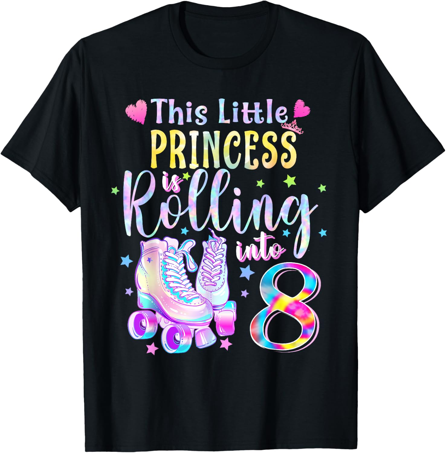 This Little Princess Rolling Into 8 8th Birthday Skate Girls T-Shirt - T-Shirt | Black