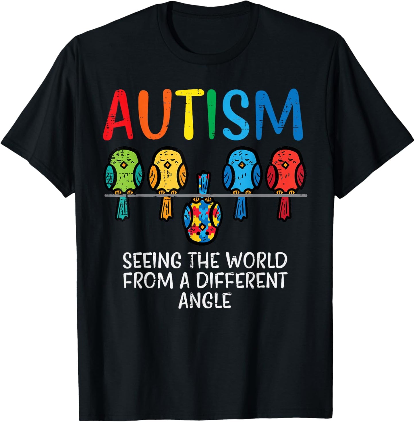 Seeing World From Different Angle Autism Awareness Owl Kids T-Shirt - T-Shirt | Black
