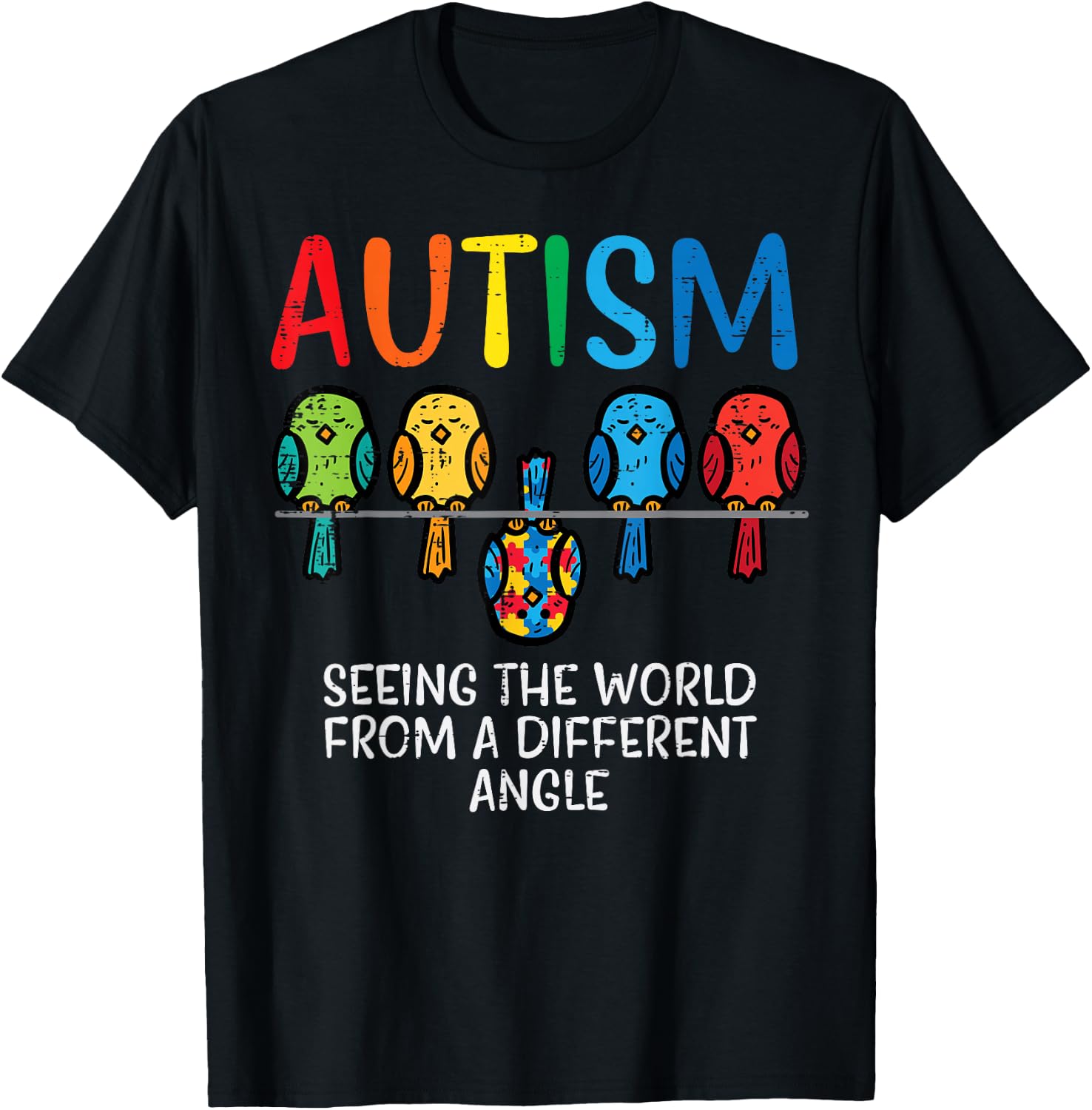 Seeing World From Different Angle Autism Awareness Owl Kids T-Shirt - T-Shirt | Black