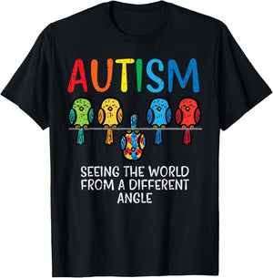 Seeing World From Different Angle Autism Awareness Owl Kids T-Shirt - T-Shirt | Black