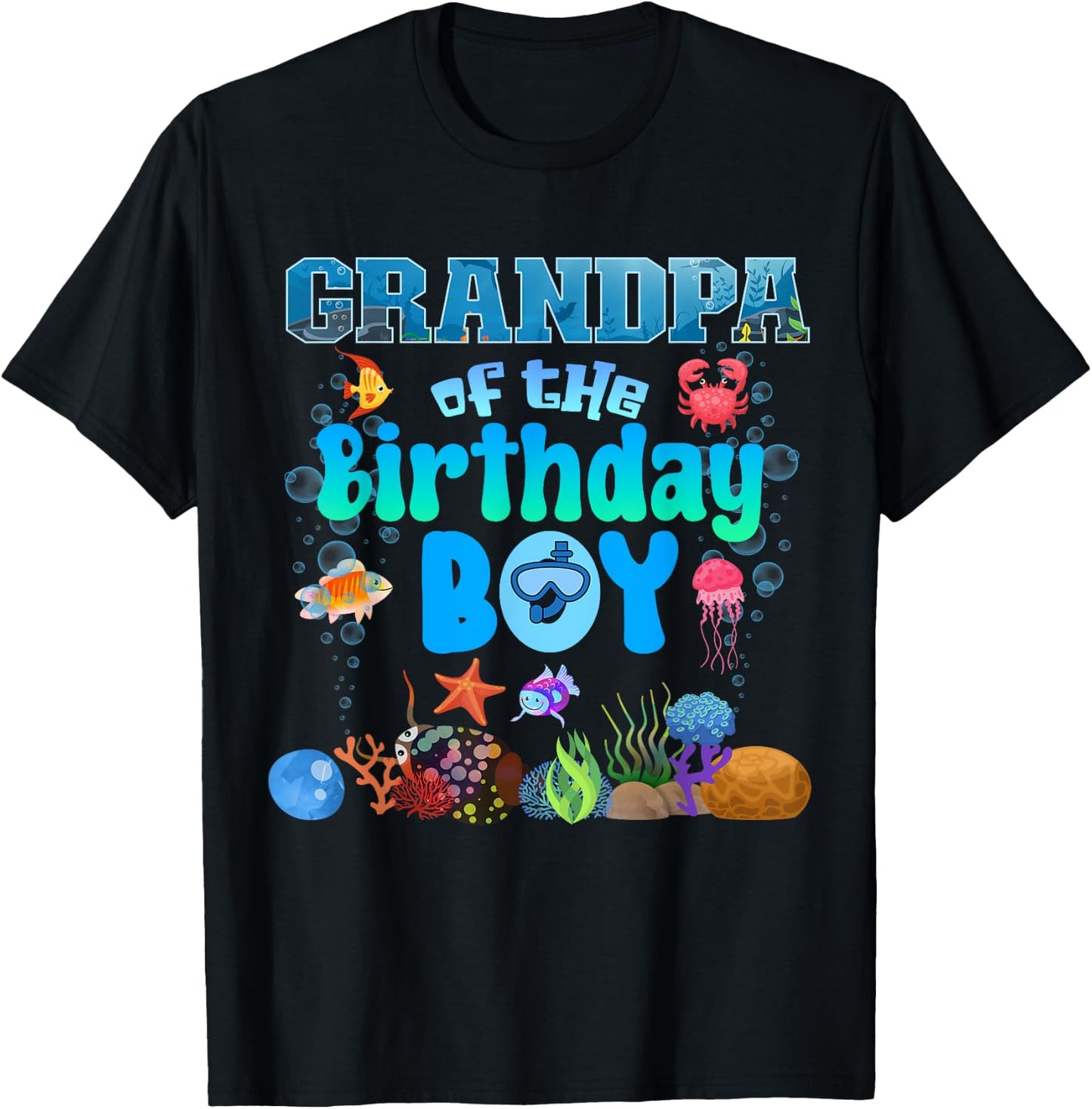Grandpa Of The Birthday Boy Aquarium Sea Animals Matching T-Shirt - T-Shirt | Black