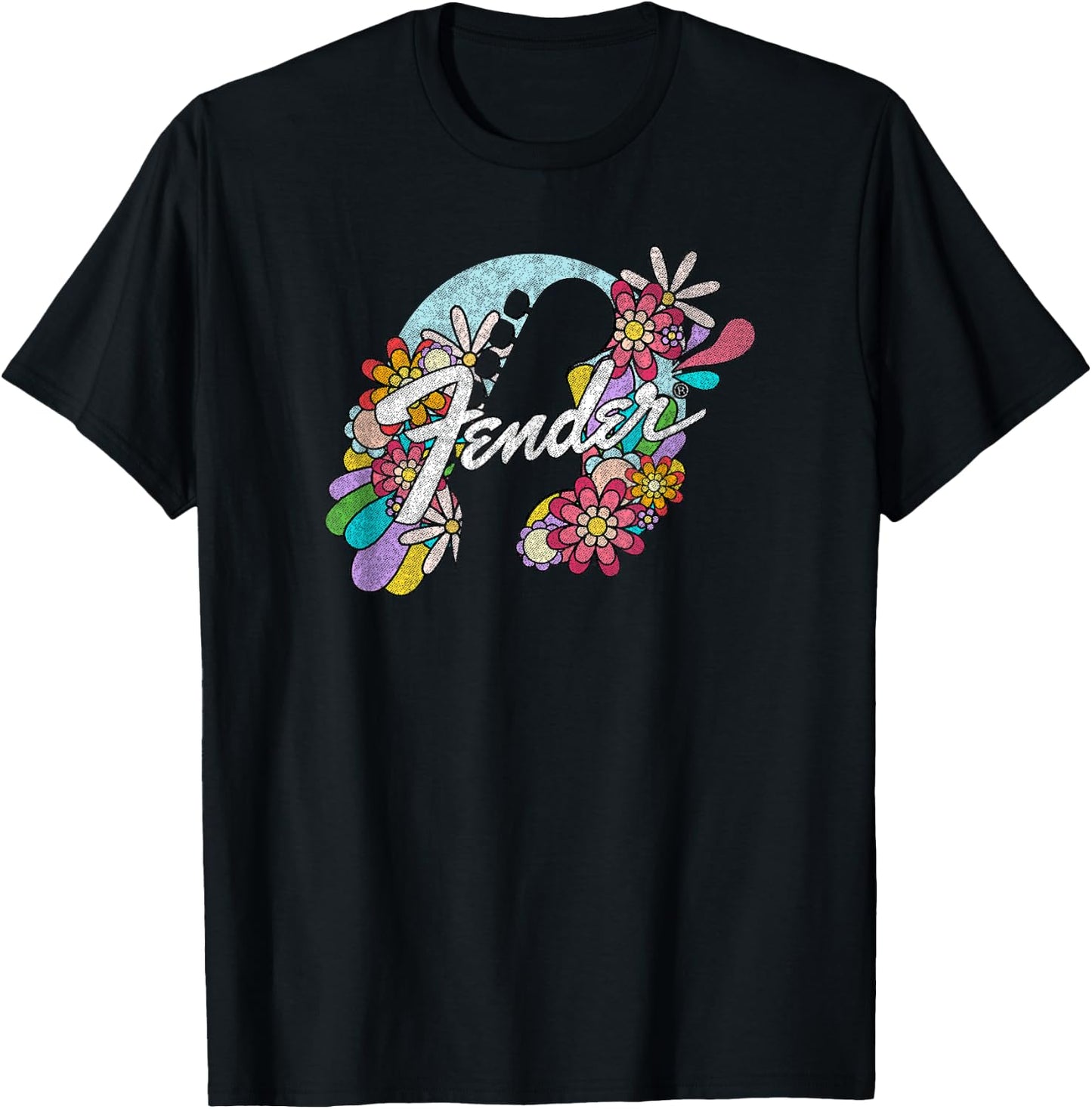 Fender Spring Time Flower Covered Guitar Silhouette Logo T-Shirt - T-Shirt | Black