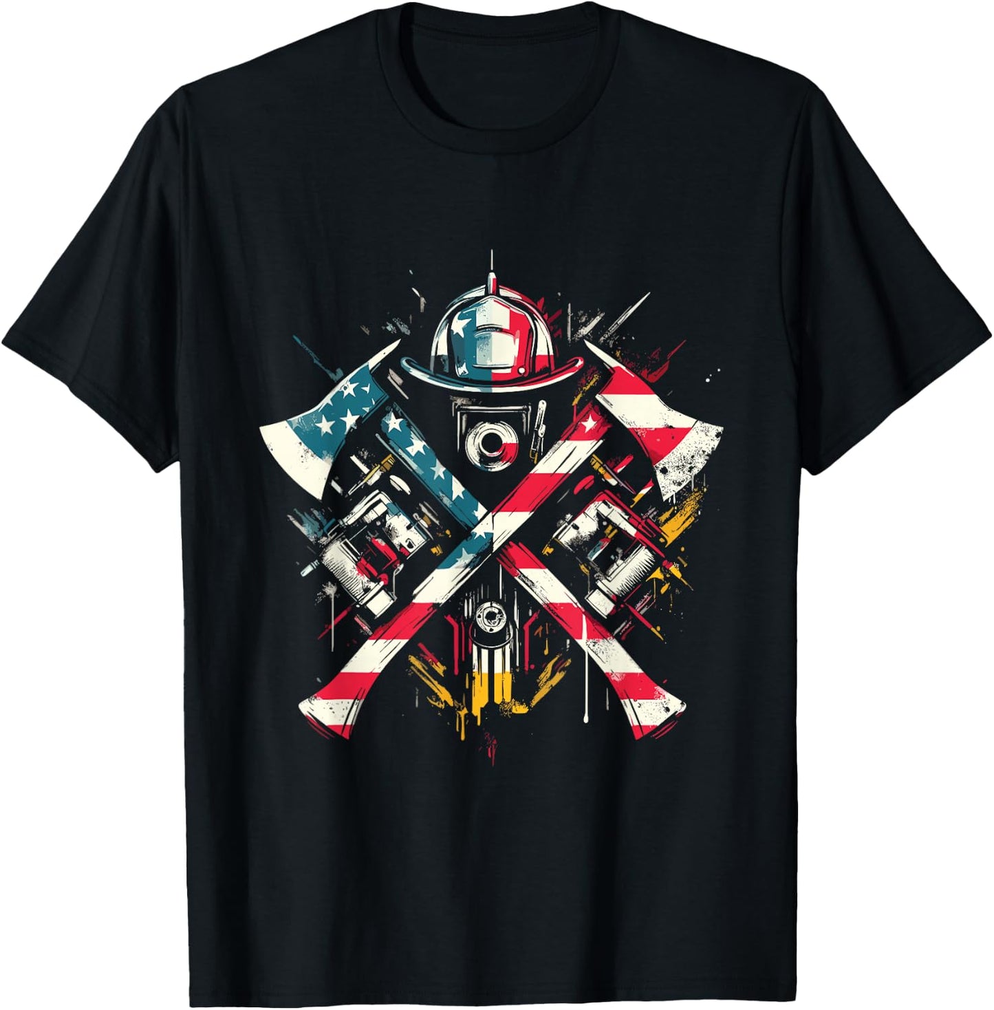 Firefighter American Flag - Patriotic Fire Department USA T-Shirt - T-Shirt | Black