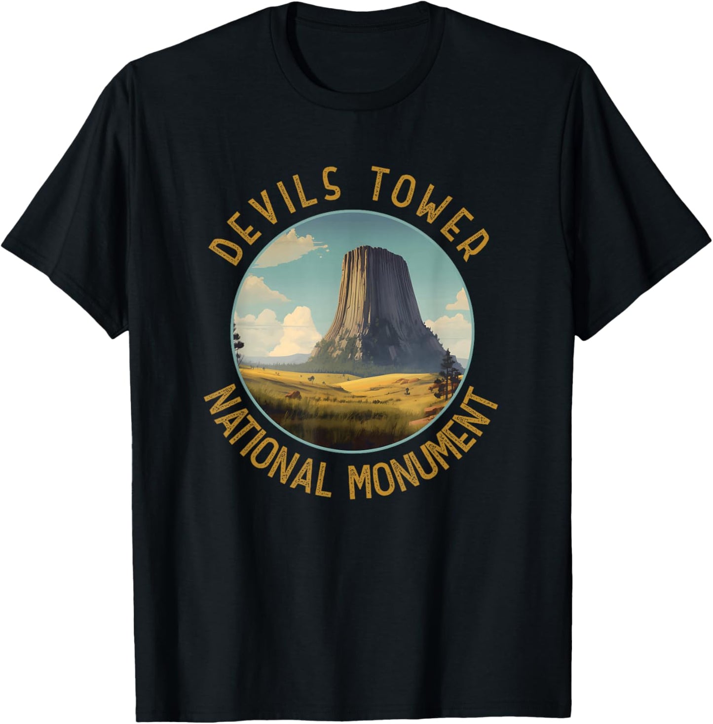 Devils Tower National Monument Distressed Circle T-Shirt - T-Shirt | Black