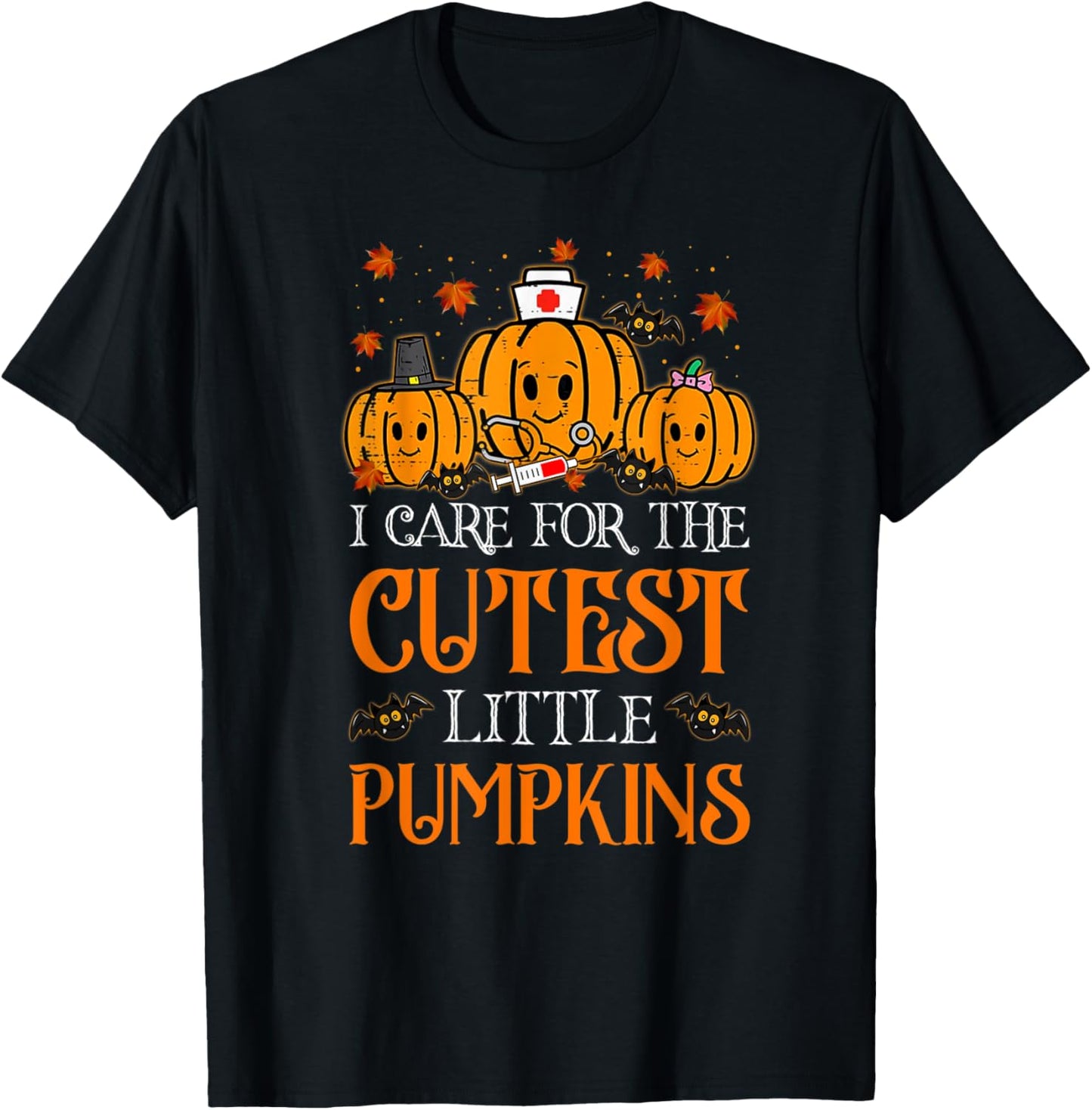 Pumpkins Nurse Halloween Scrub Top Fall Thanksgiving Women T-Shirt - T-Shirt | Black