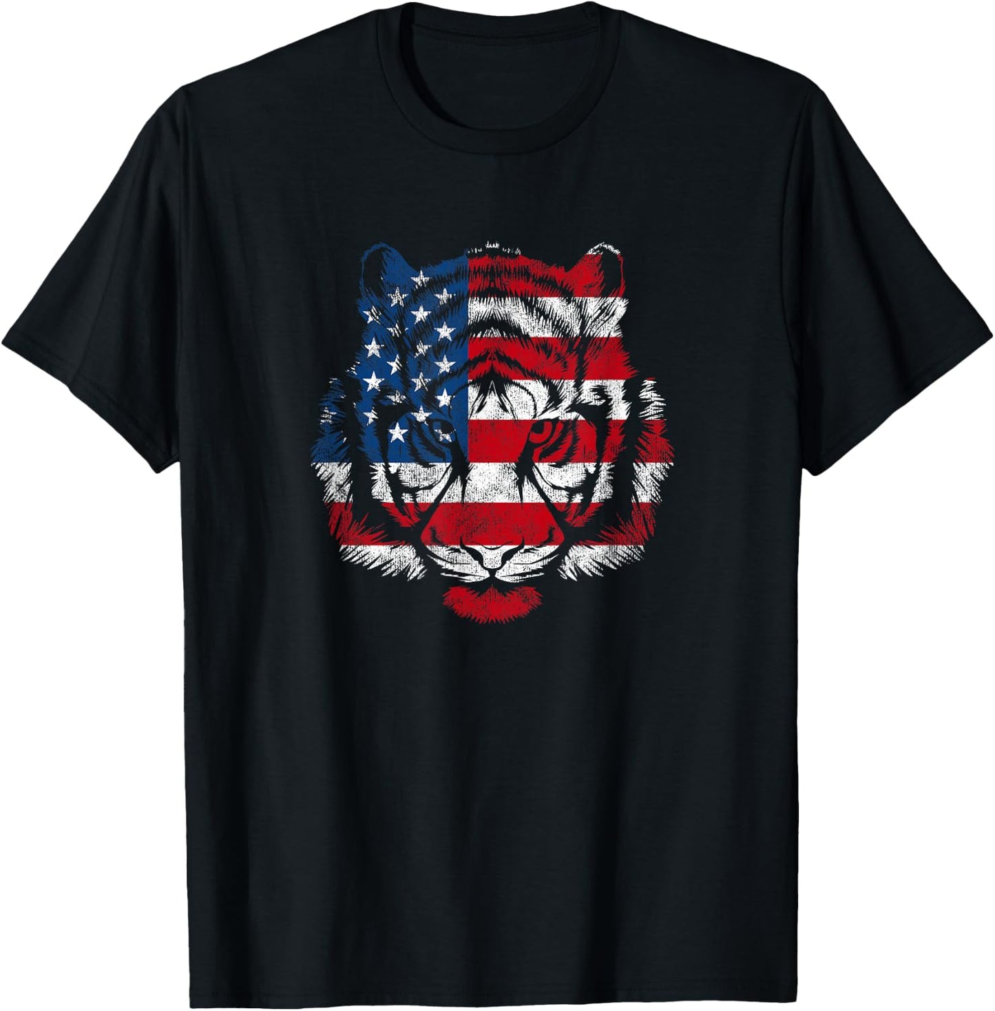 Funny American Tiger Patriotic USA Flag 4th Of July Women Men T-Shirt - T-Shirt | Black