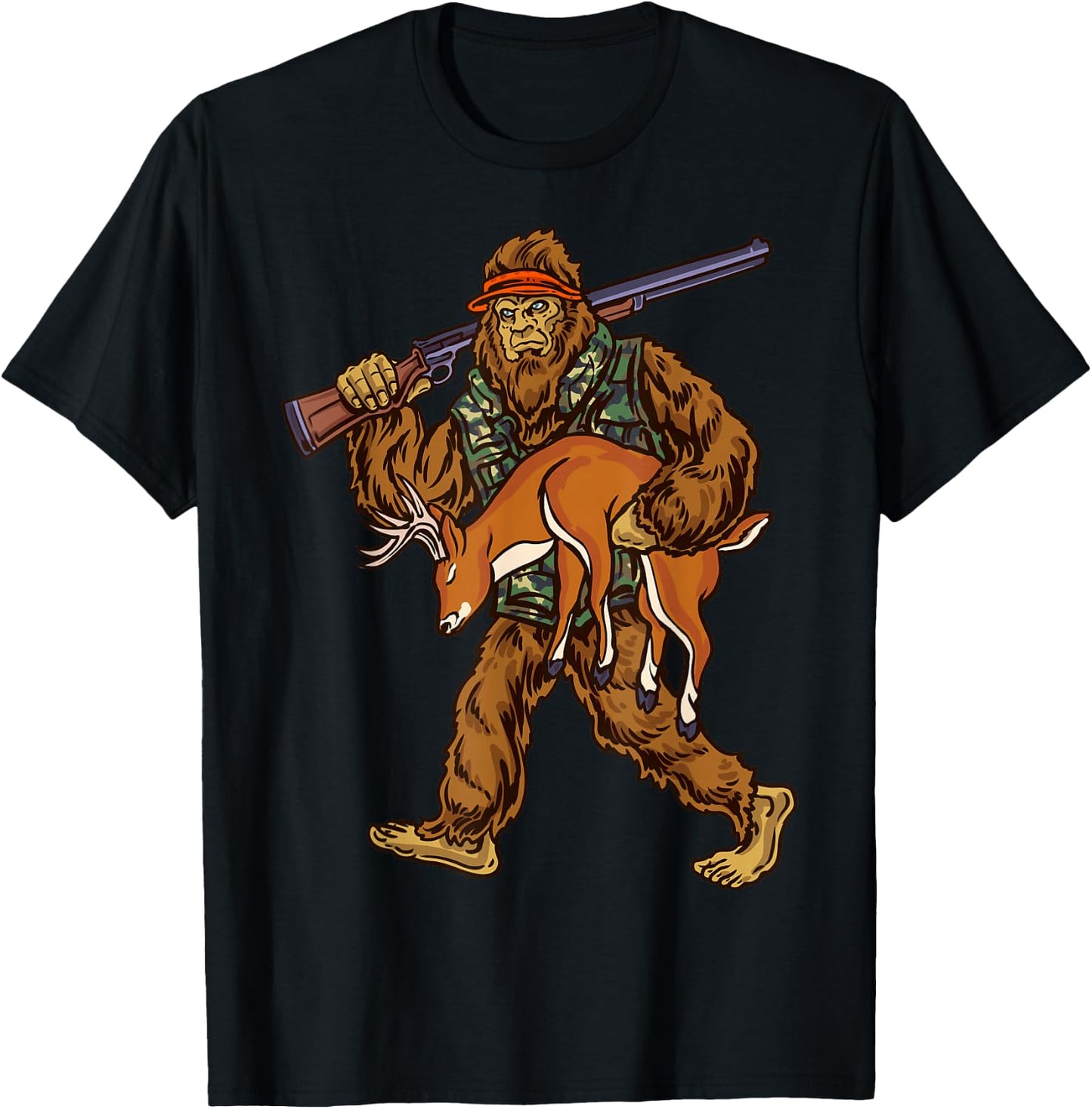 White Tail Deer Hunting Bigfoot Hunter T-Shirt - T-Shirt | Black