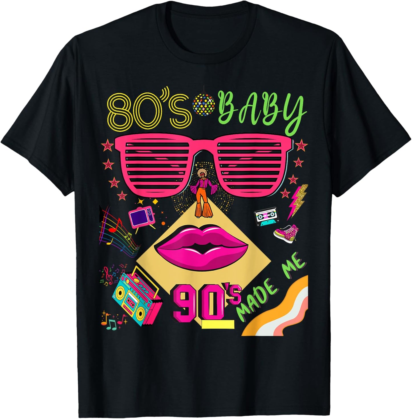Retro 80s Baby 90s Made Me Vintage 80's 90's For Lady Girls T-Shirt - T-Shirt | Black