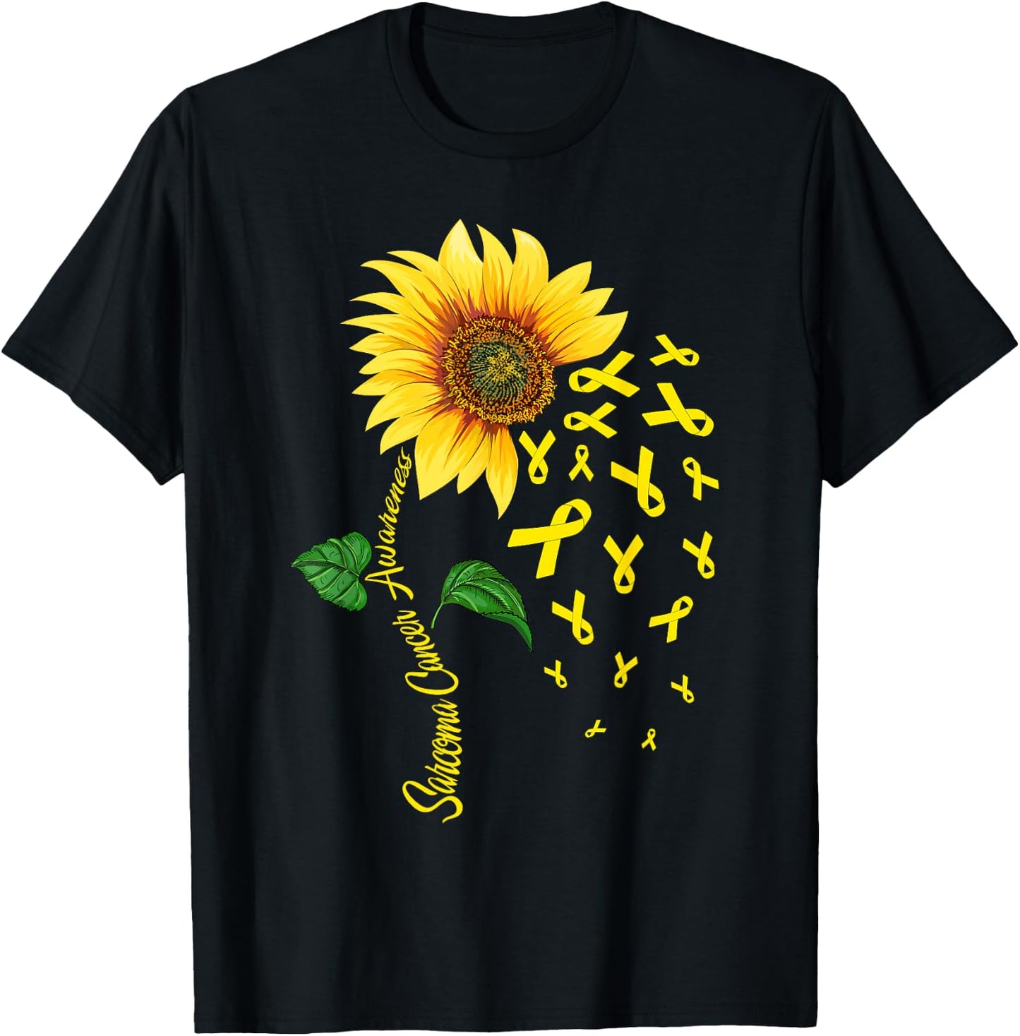 Sunflower Yellow Ribbon Sarcoma Cancer Awareness Day Fighter T-Shirt - T-Shirt | Black