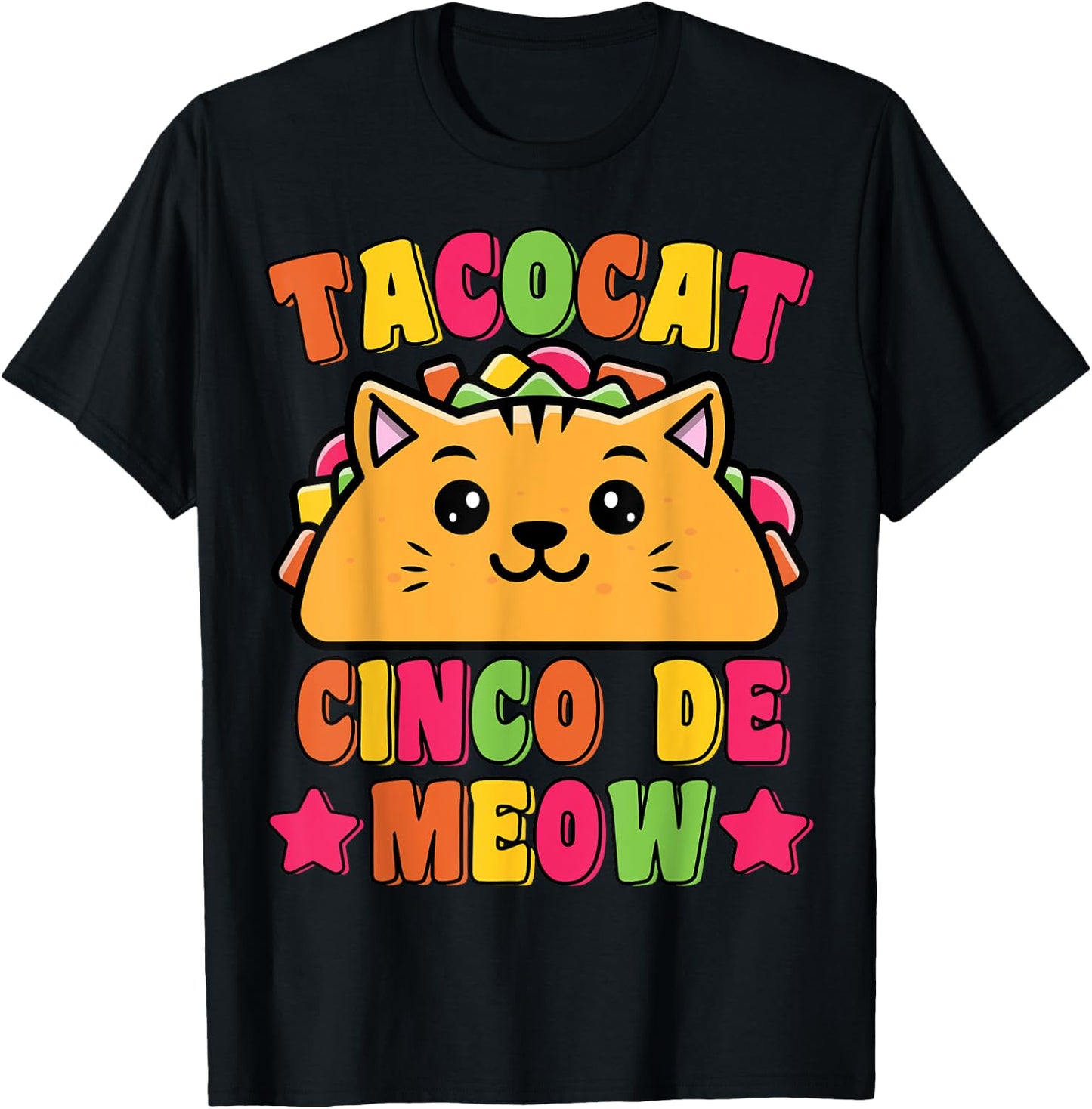 Funny Taco Cat Pun Tacocat Cute Taco Lover Cinco De Meow Men Women Kids T-Shirt - T-Shirt | Black