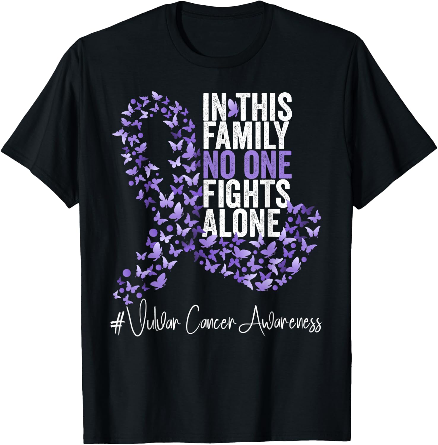 Vulvar Cancer Awareness Month Lavender Ribbon Butterflies T-Shirt - T-Shirt | Black
