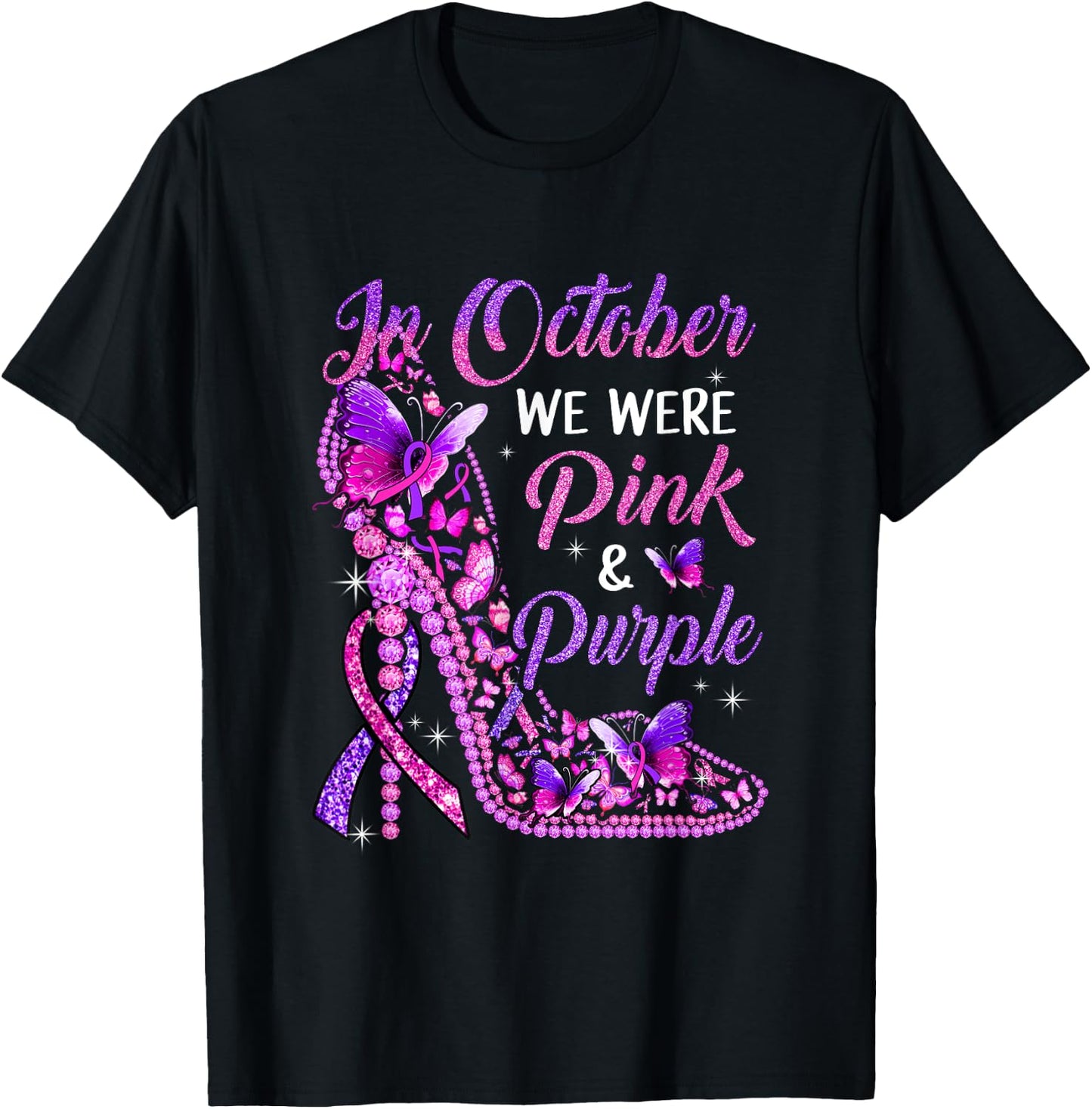 Butterfly Breast Cancer Awareness And Domestic Violence T-Shirt - T-Shirt | Black