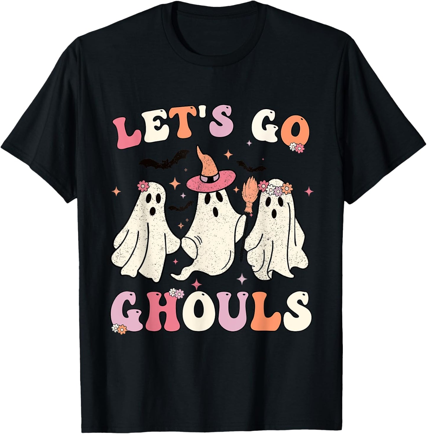 Retro Groovy Let's Go Ghouls Halloween Ghost Outfit Costumes T-Shirt - T-Shirt | Black
