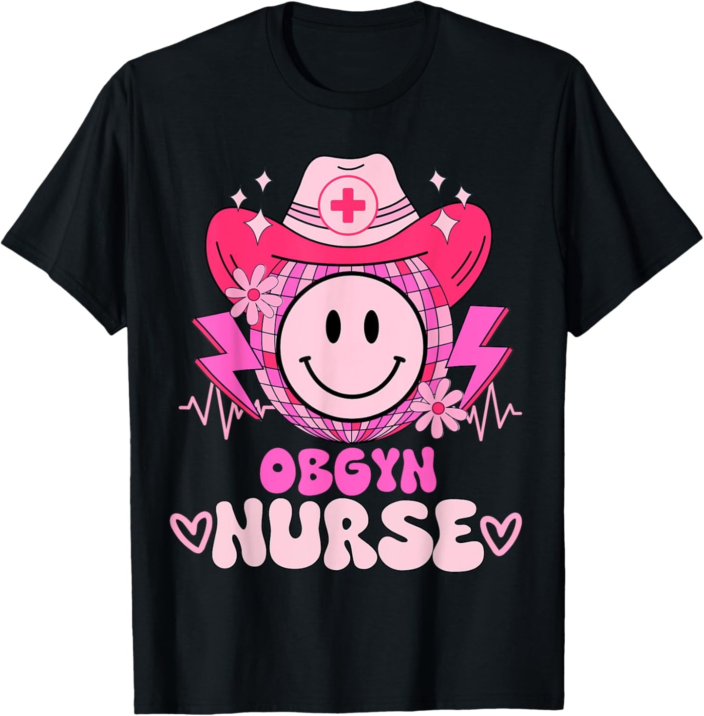 Cute medical retro stethoscope RN country OBGYN nurse T-Shirt - T-Shirt | Black