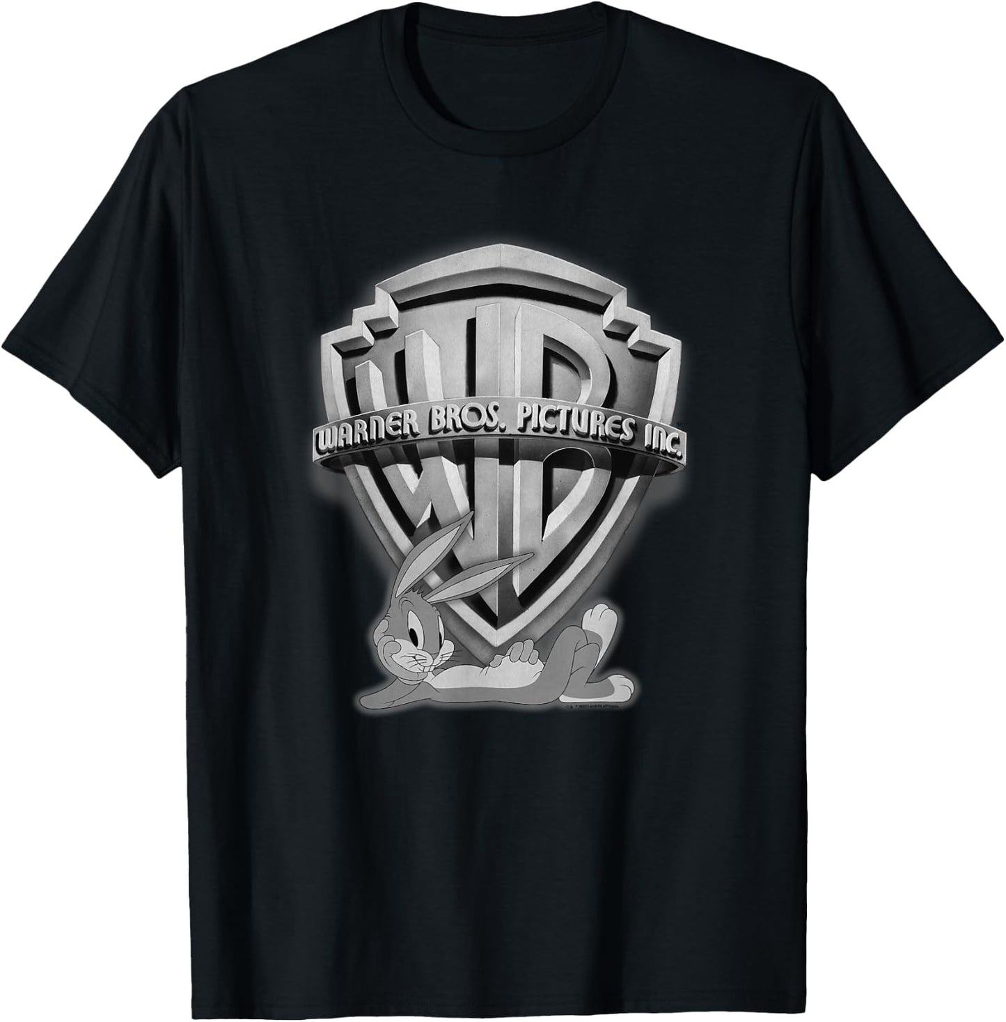 WB100 Looney Tunes Bugs Bunny Silver Warner Brothers Logo T-Shirt - T-Shirt | Black