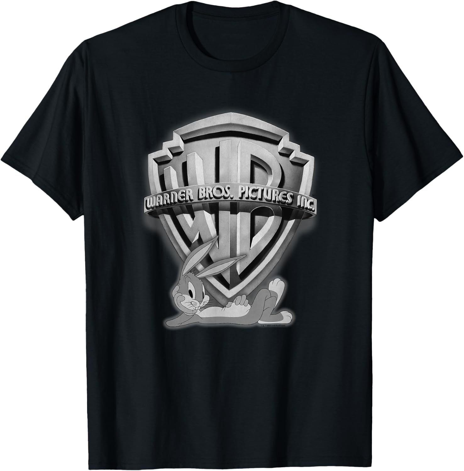WB100 Looney Tunes Bugs Bunny Silver Warner Brothers Logo T-Shirt - T-Shirt | Black