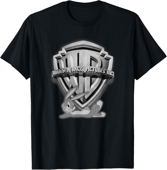 WB100 Looney Tunes Bugs Bunny Silver Warner Brothers Logo T-Shirt - T-Shirt | Black