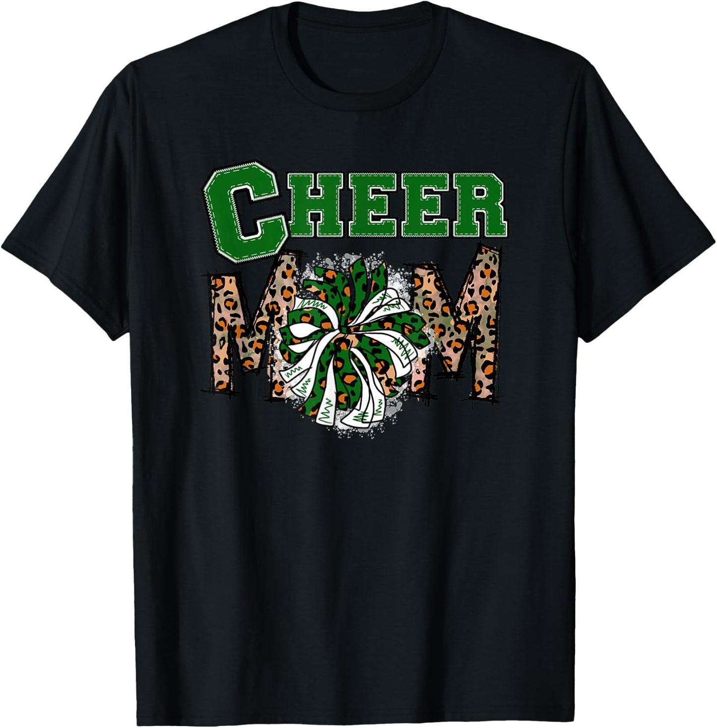 Cheer Mom - Cute Leopard Letters - Green Team - Cheerleader T-Shirt - T-Shirt | Black