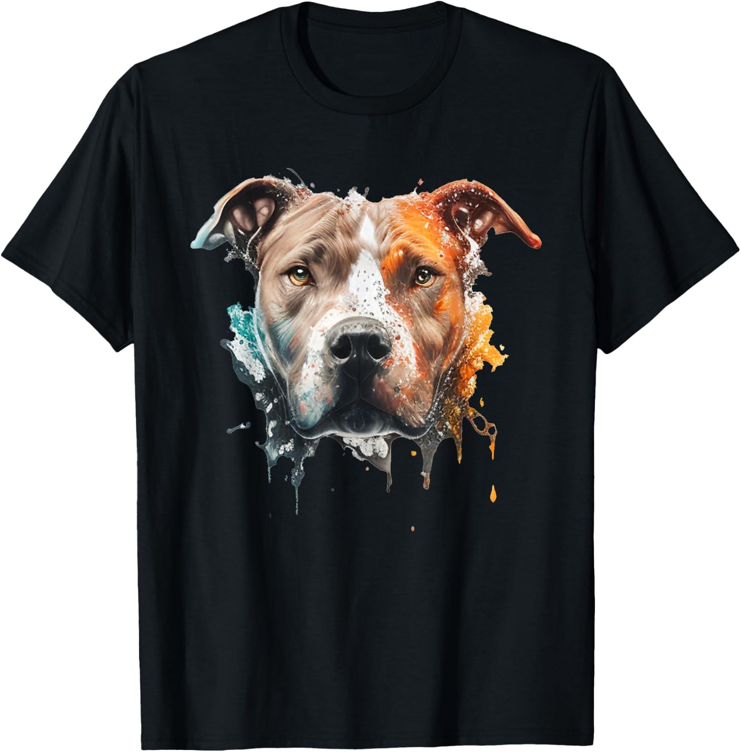Colorful Splash Art Pitbull Portrait Pit Puppy Pittie Owner T-Shirt - T-Shirt | Black