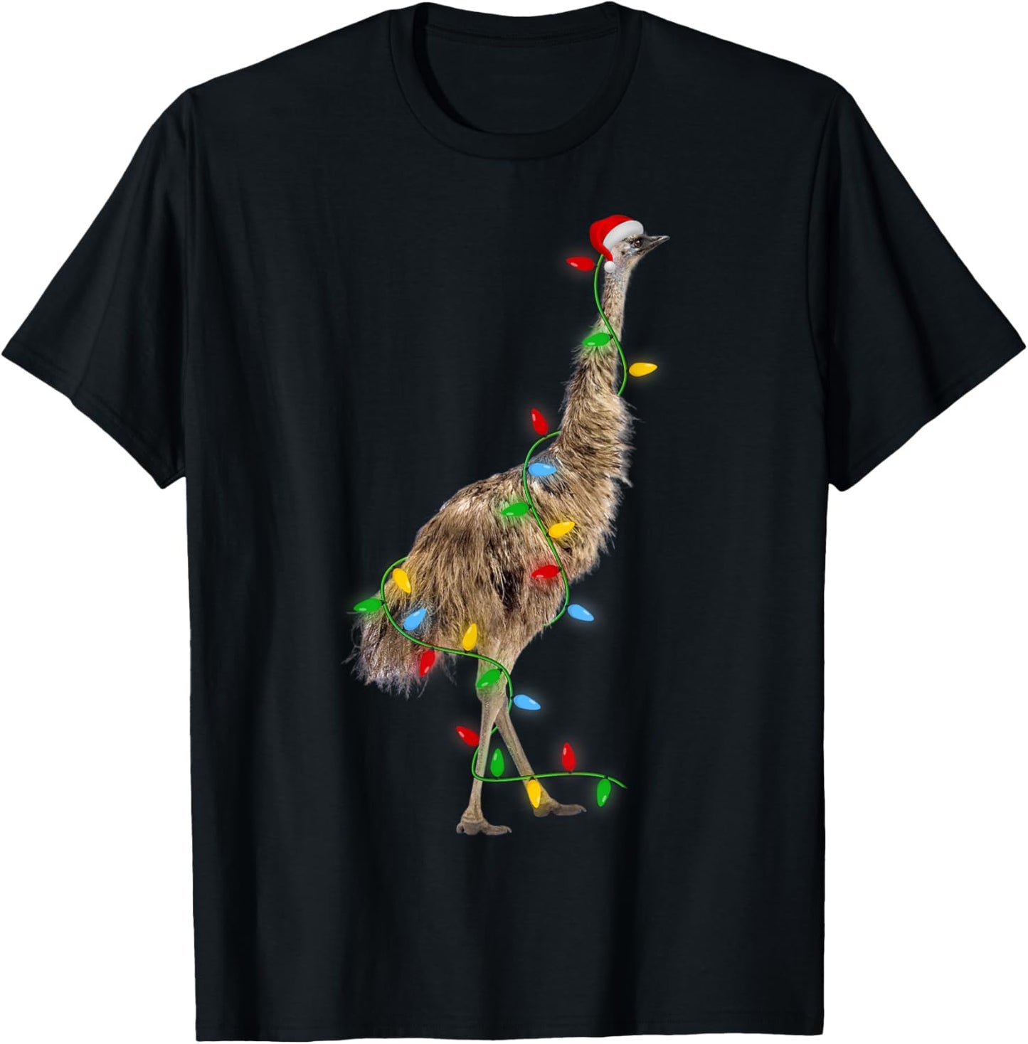 Emu Bird Xmas Lighting Holiday Santa Emu Christmas T-Shirt - T-Shirt | Black