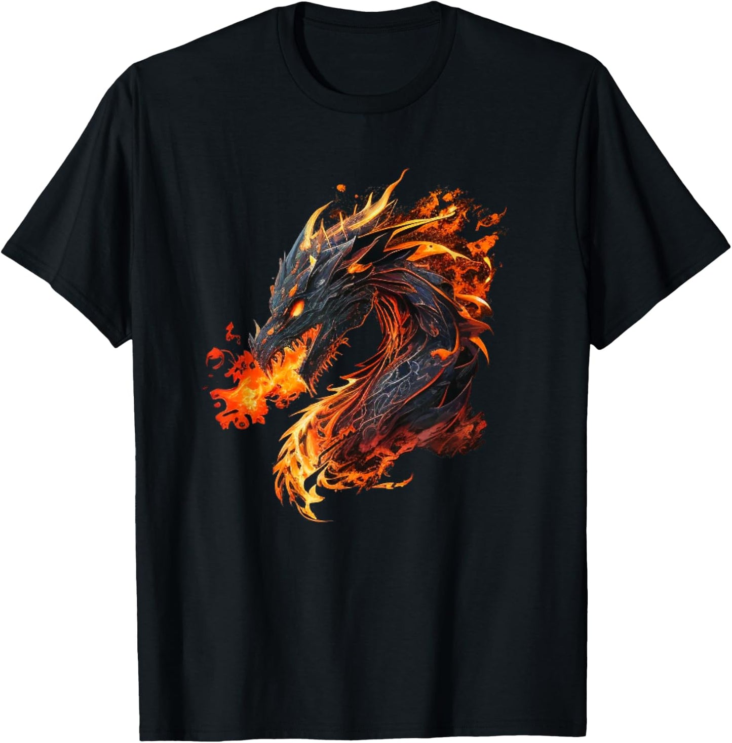 Cool Fire and Flames breathing Dragons Lovers T-Shirt - T-Shirt | Black