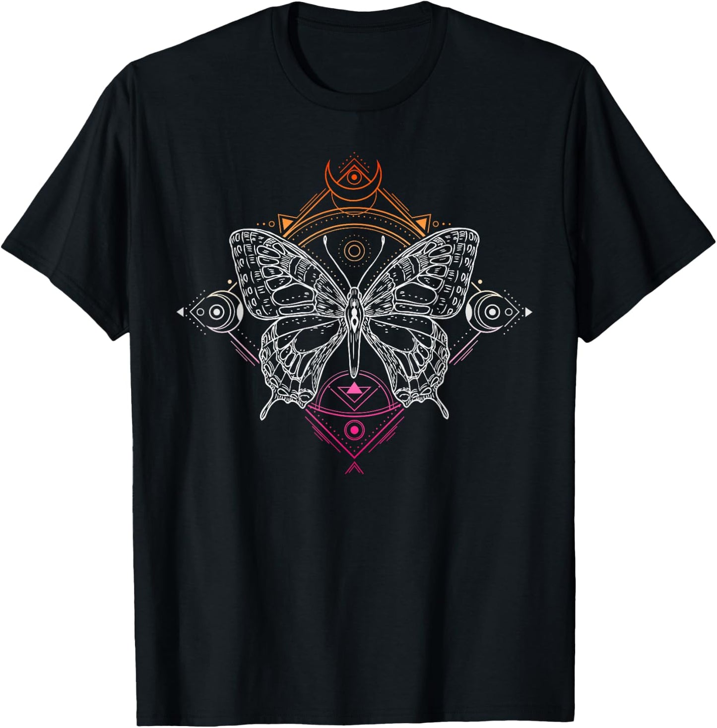 Lesbian Pride Flag Colours Occult Butterfly T-Shirt - T-Shirt | Black