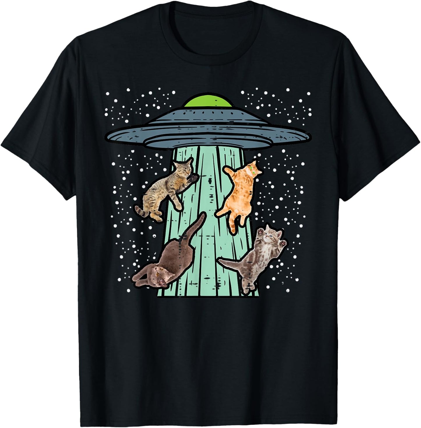 Cats Abducted By UFO Funny Alien Space Lover Men Women Kids T-Shirt - T-Shirt | Black