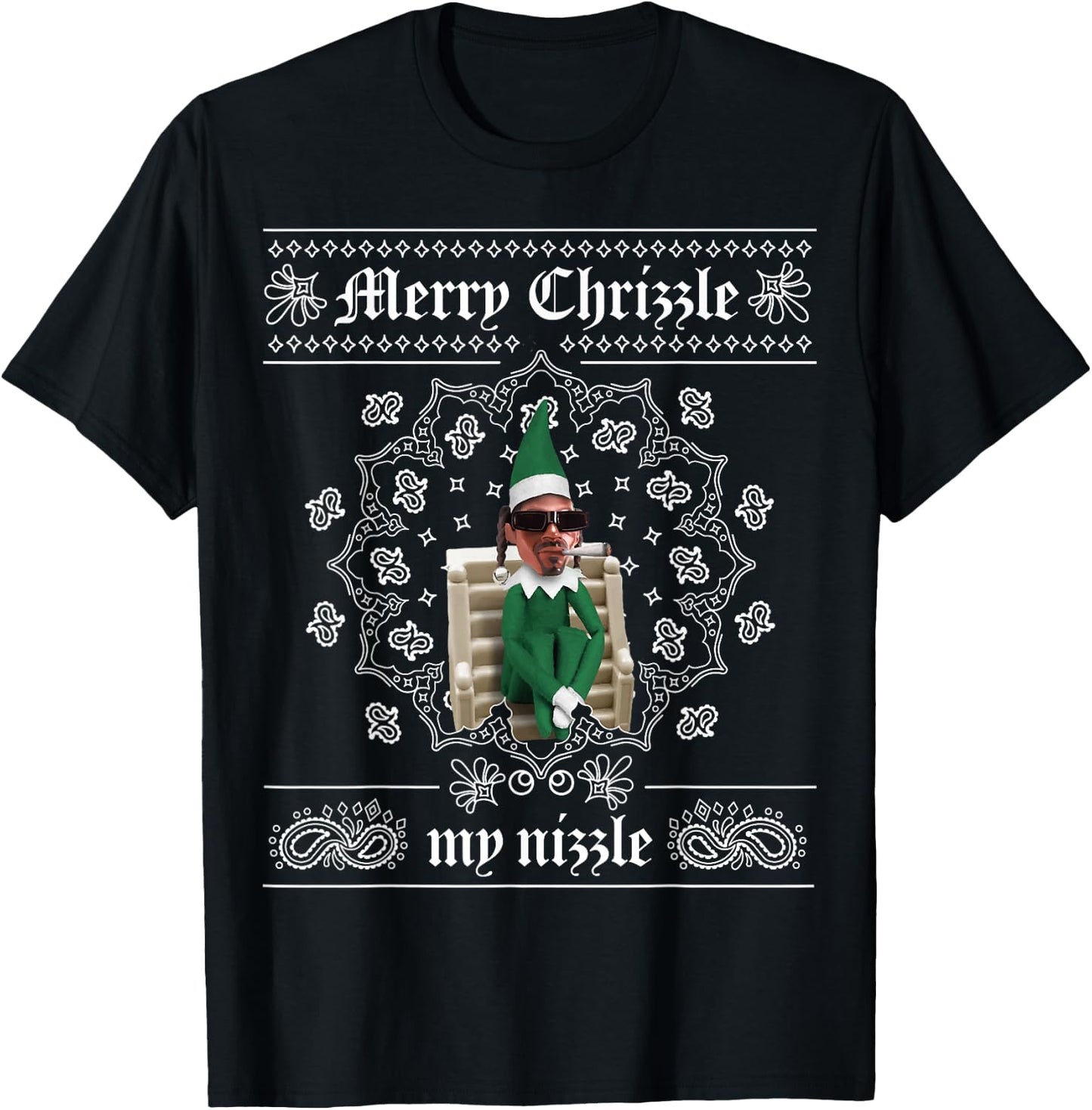 Christmas Elf Gangster Merry Chrizzle OG Bandana Design T-Shirt - T-Shirt | Black
