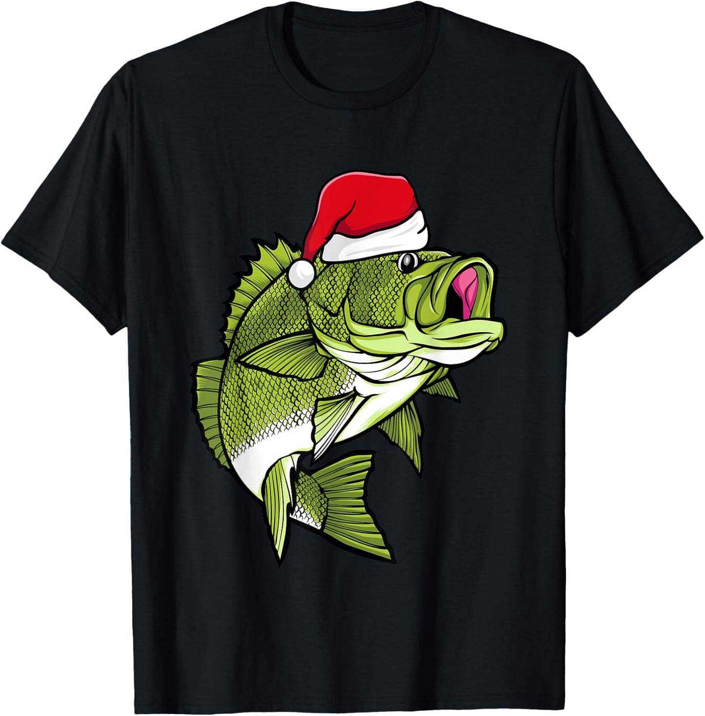 Bass Fishing Christmas Pajama Fish Santa Fisherman Angler T-Shirt - T-Shirt | Black
