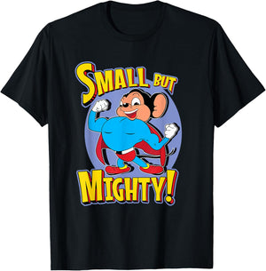 Superhero Mouse Cartoon in Cape Small But Mighty Super Hero T-Shirt - T-Shirt | Black