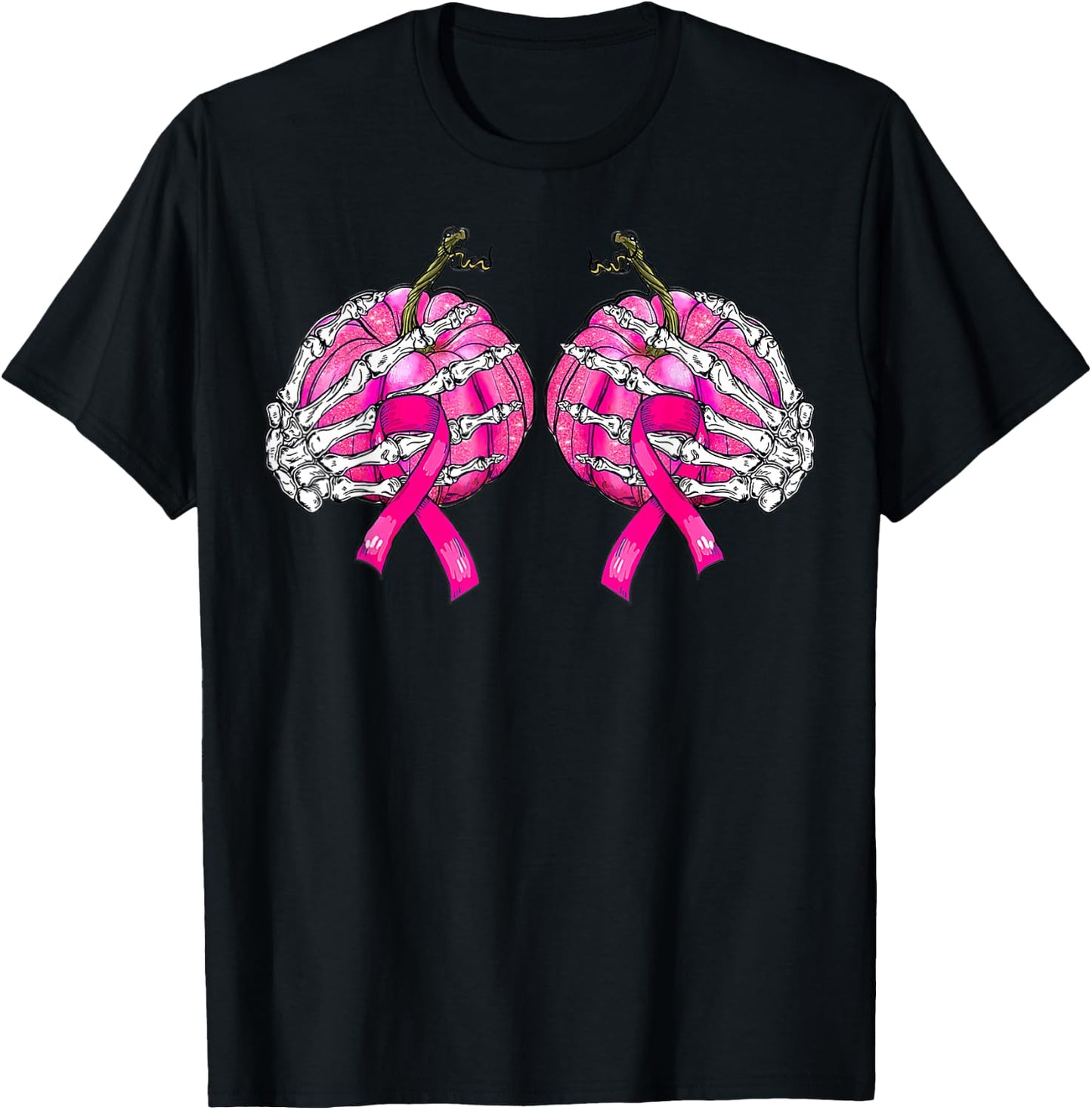 Skeleton Hand Boobs Pumpkin Breast Cancer Halloween Women T-Shirt - T-Shirt | Black