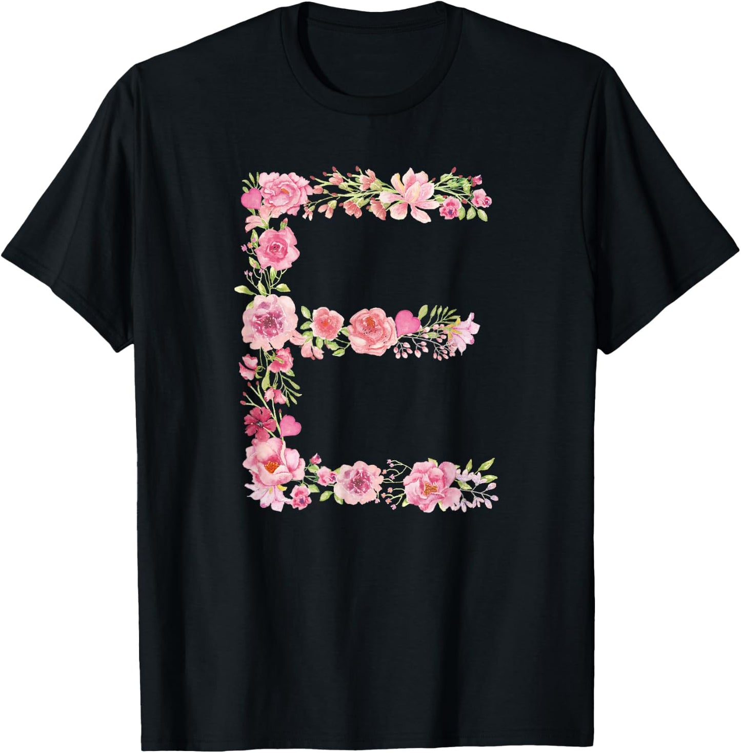 Cool Initial Alphabet Monogram Flowers Gifts Floral Letter E T-Shirt - T-Shirt | Black