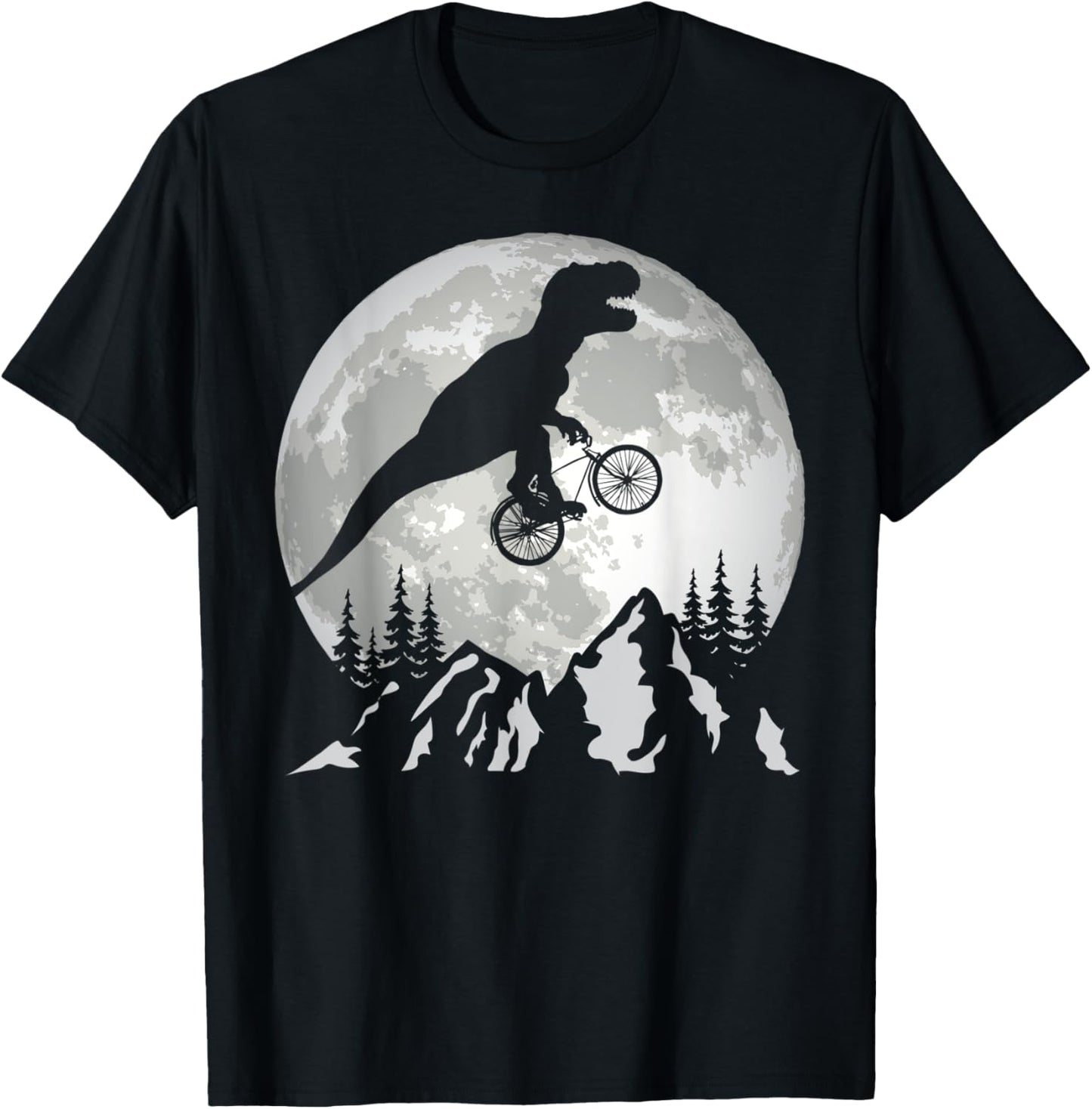 Bike Riding Trex Moon Silhouette Dinosaur T-Shirt - T-Shirt | Black