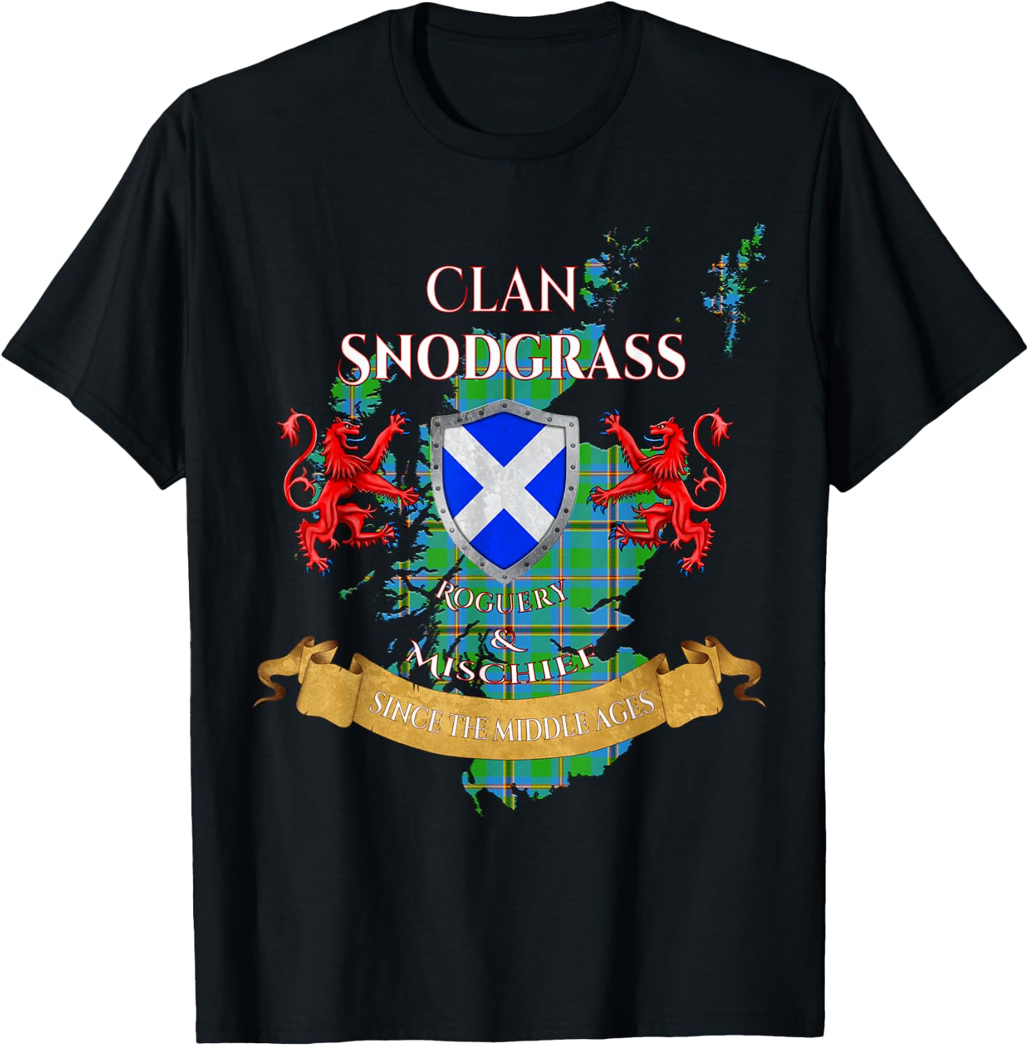 Snodgrass Scottish Family Clan Middle Ages Mischief T-Shirt - T-Shirt | Black