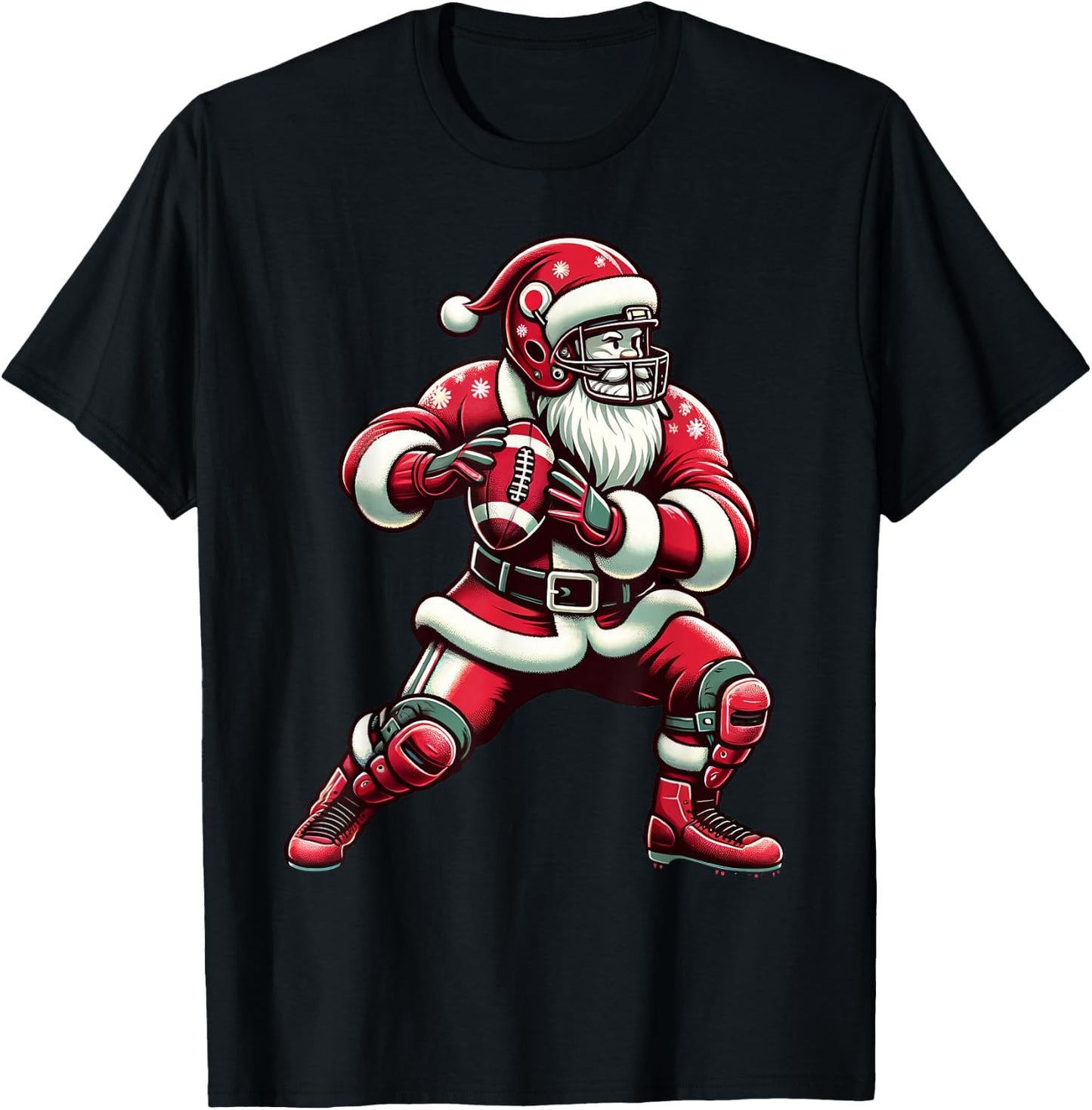Santa Playing American Football Christmas Women Men Kids T-Shirt - T-Shirt | Black