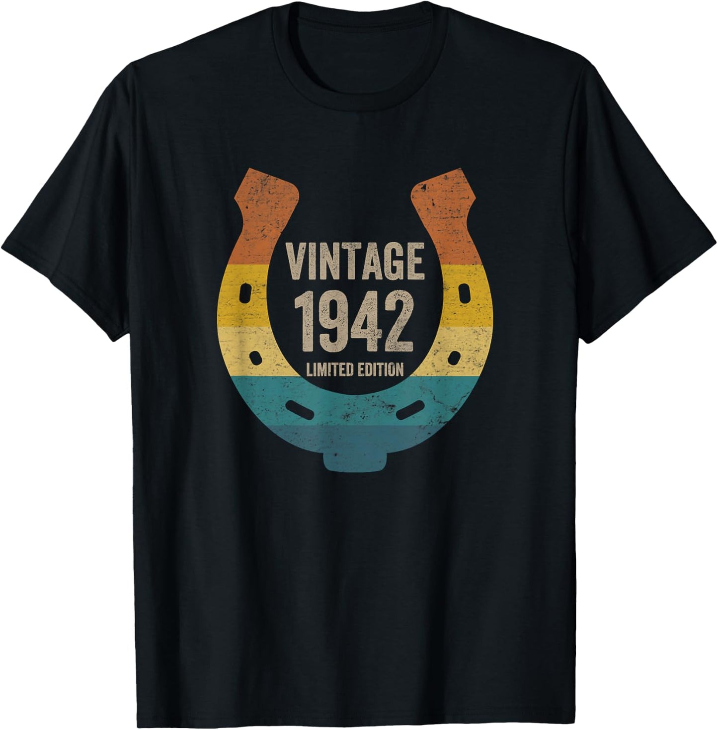 Vintage Horseshoe 1942 Limited Edition 80 Years Old Birthday T-Shirt - T-Shirt | Black