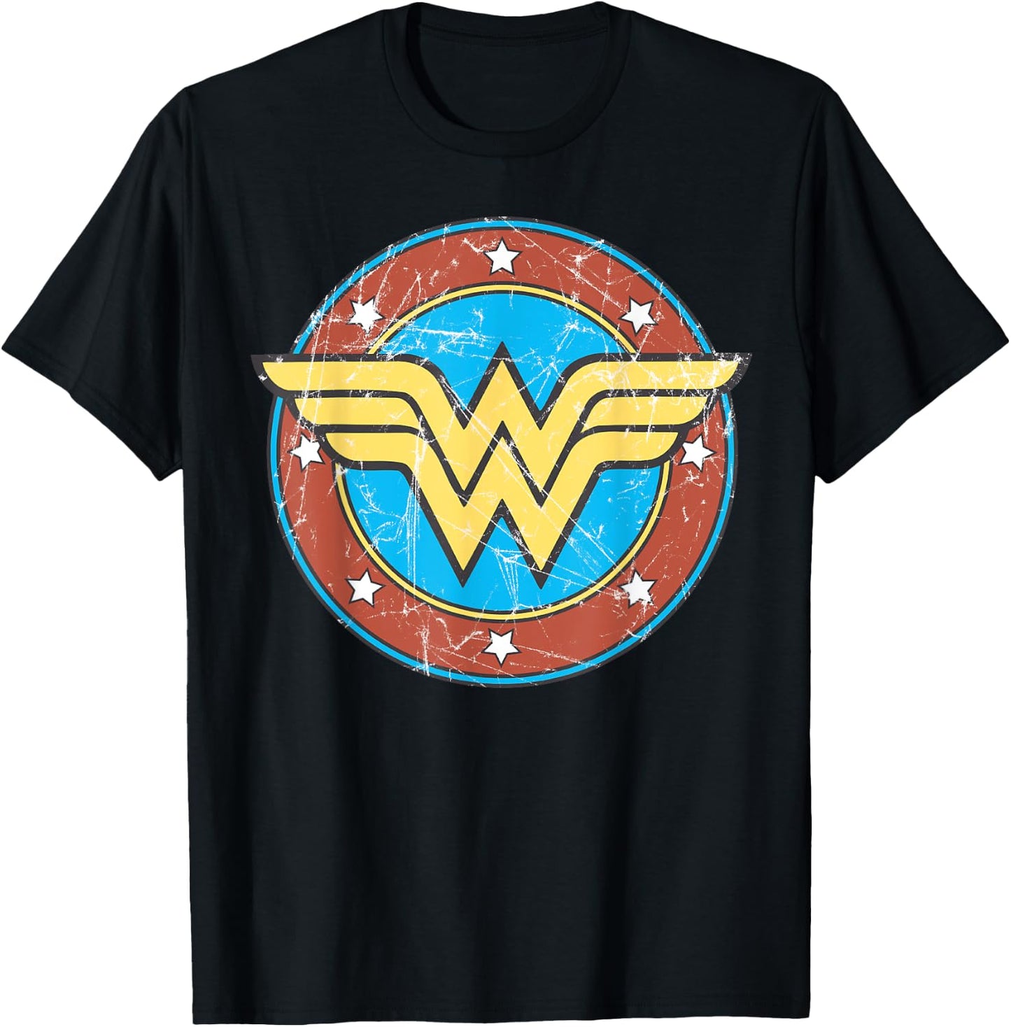 DC Wonder Woman Logo Circle Distressed T-Shirt - T-Shirt | Black