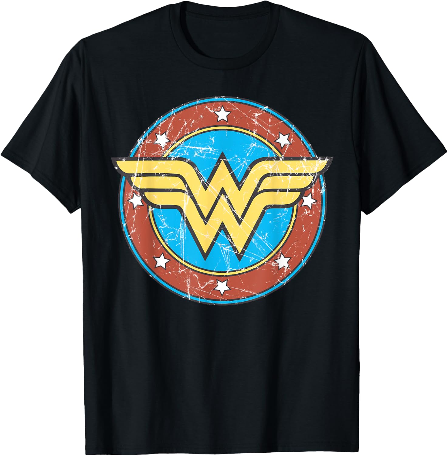 DC Wonder Woman Logo Circle Distressed T-Shirt - T-Shirt | Black