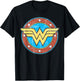 DC Wonder Woman Logo Circle Distressed T-Shirt - T-Shirt | Black