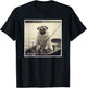 Funny Pug Fisherman on Boat Vintage Graphic T-Shirt - T-Shirt | Black