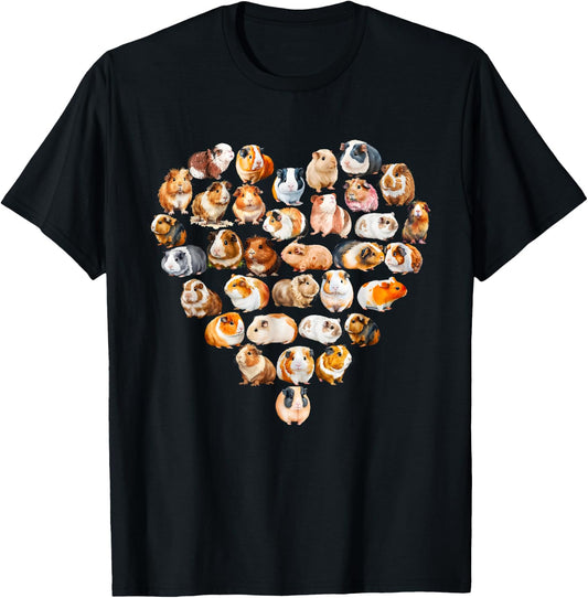 Guinea Pigs Love Heart of Kids Women Teen Girls T-Shirt - T-Shirt | Black